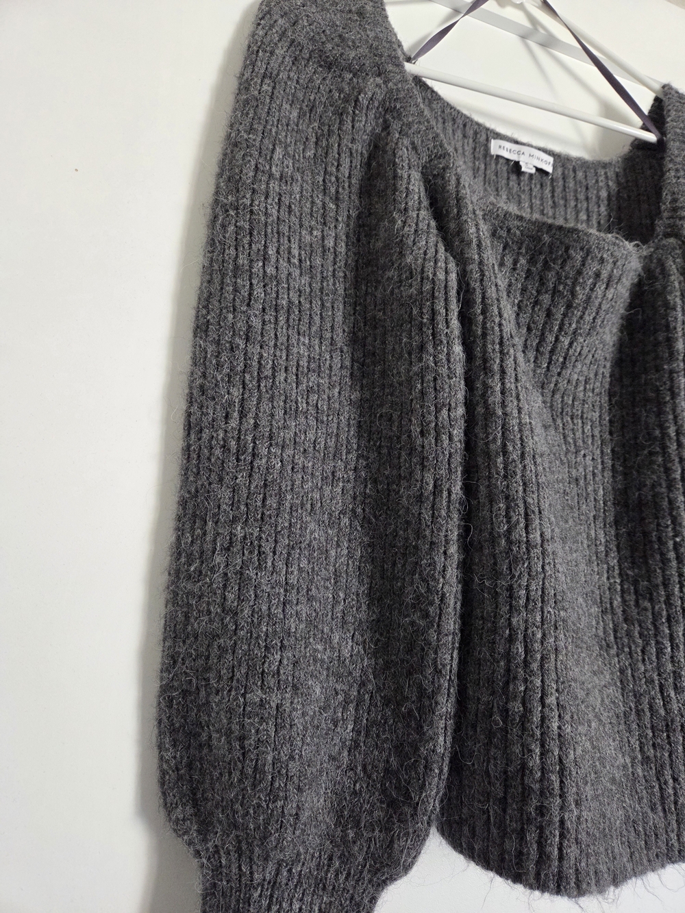 Rebecca Minkoff Charcoal Off-Shoulder Ribbed Sweater